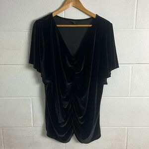 Torrid black velvet shirred-front stretch flutter sleeve top